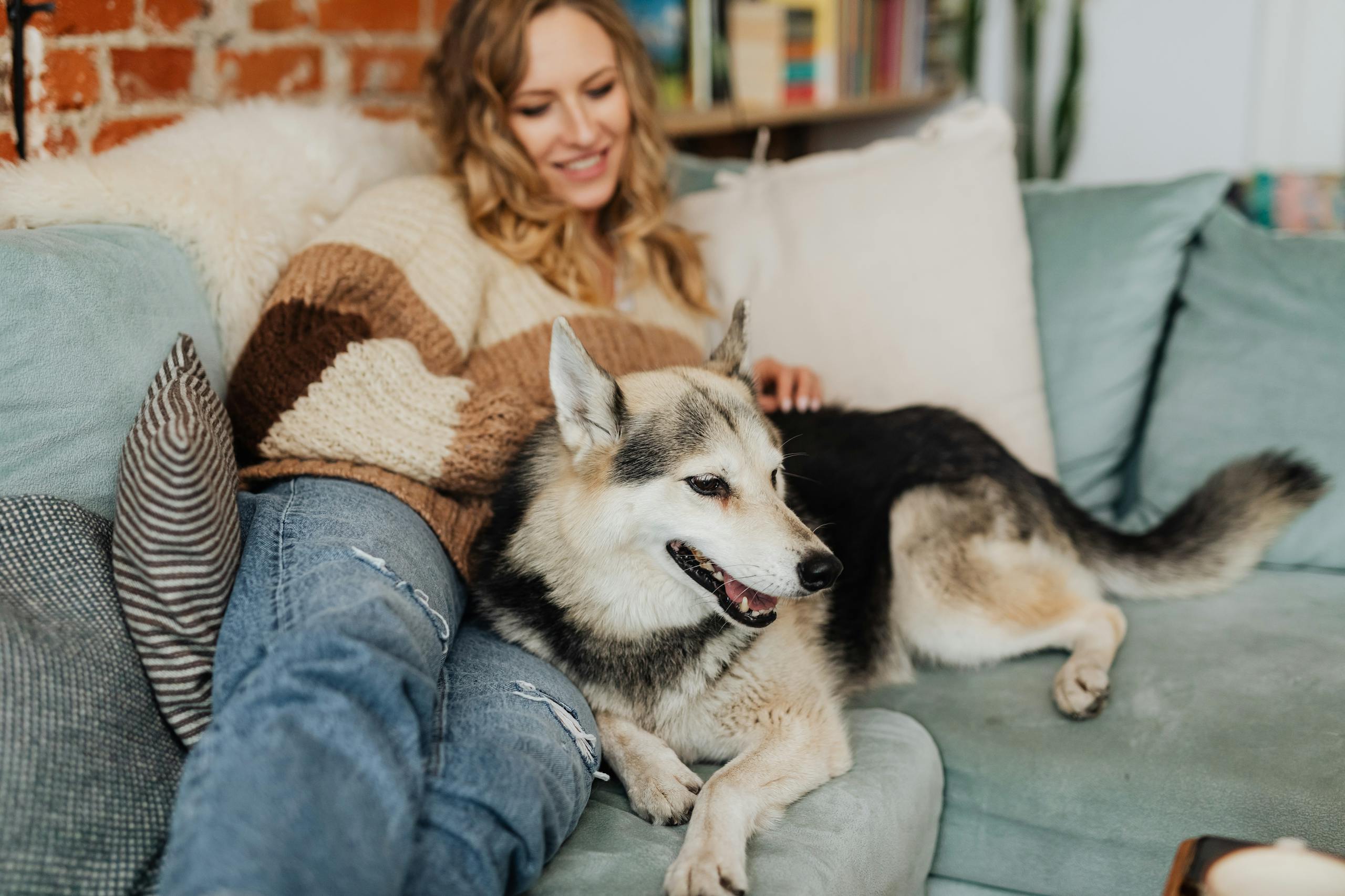 Tenant relaxing on sofa with dog in a pet-friendly rental home