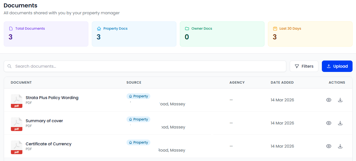 Find or upload rental property related documents on from the owner portal.