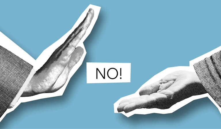hand showing rejection to outstretched helping hand during tenancy dispute.